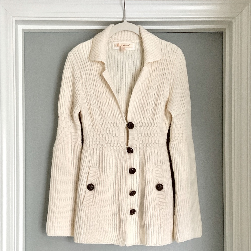 Anthropologie Sarsaparilla Ivory Wool Blend Button-up Cardigan Sweater E…